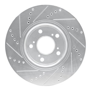 Acura RLX Brake Rotor (1) - Front Right - R1 Concepts - Drilled & Slotted - Silver - `14-`20